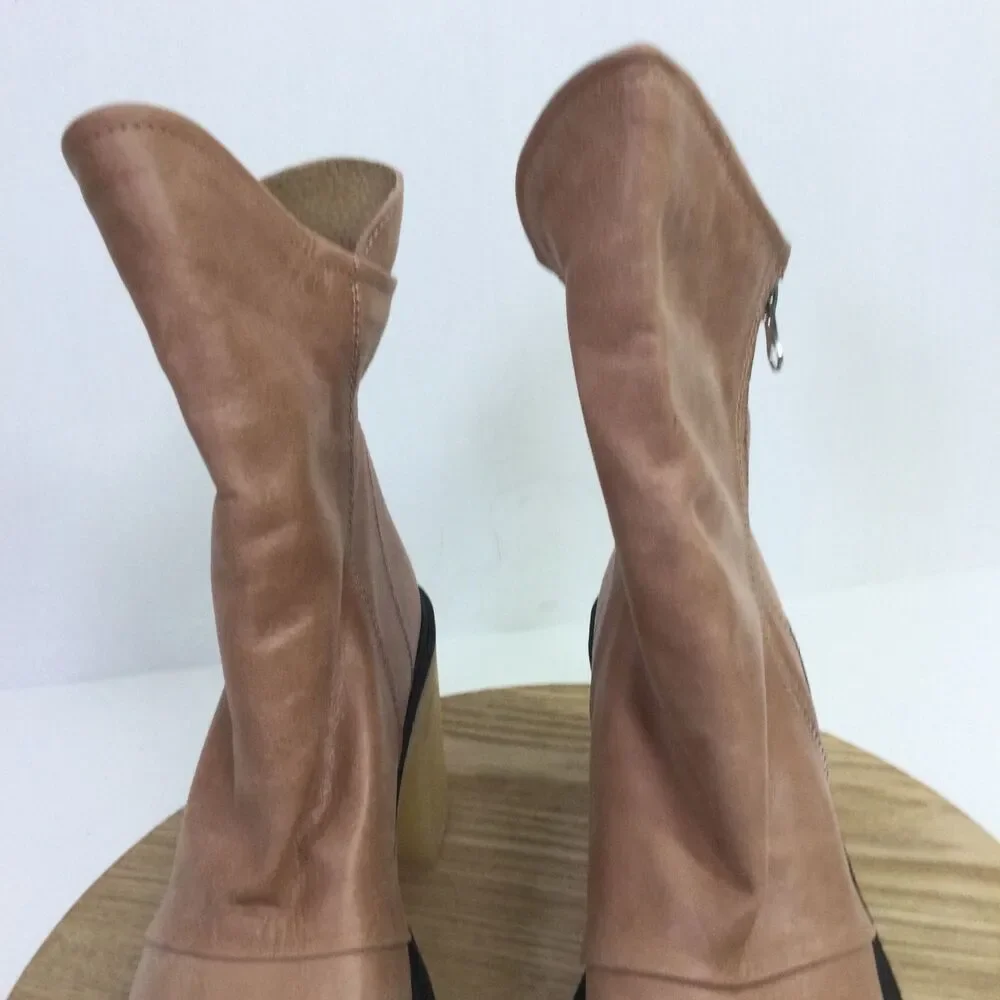 Free People Womens Jack Zip Ankle Boots V-shaped Cut Leather Tan Size US 8.5